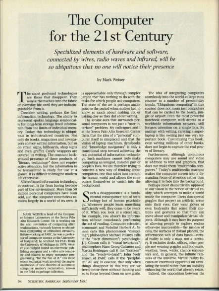Artigo visionário de Mark Weiser publicado na Scientific American em 1991